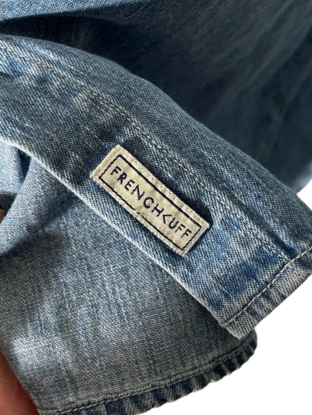 Vintage French Cuff M Light Blue Denim Button-Up Shirt Shacket Layer Hong Kong - Picture 5 of 7